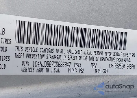 2012 Jeep Compass Sport from USA, damaged, VIN 1C4NJDBB7CD686947